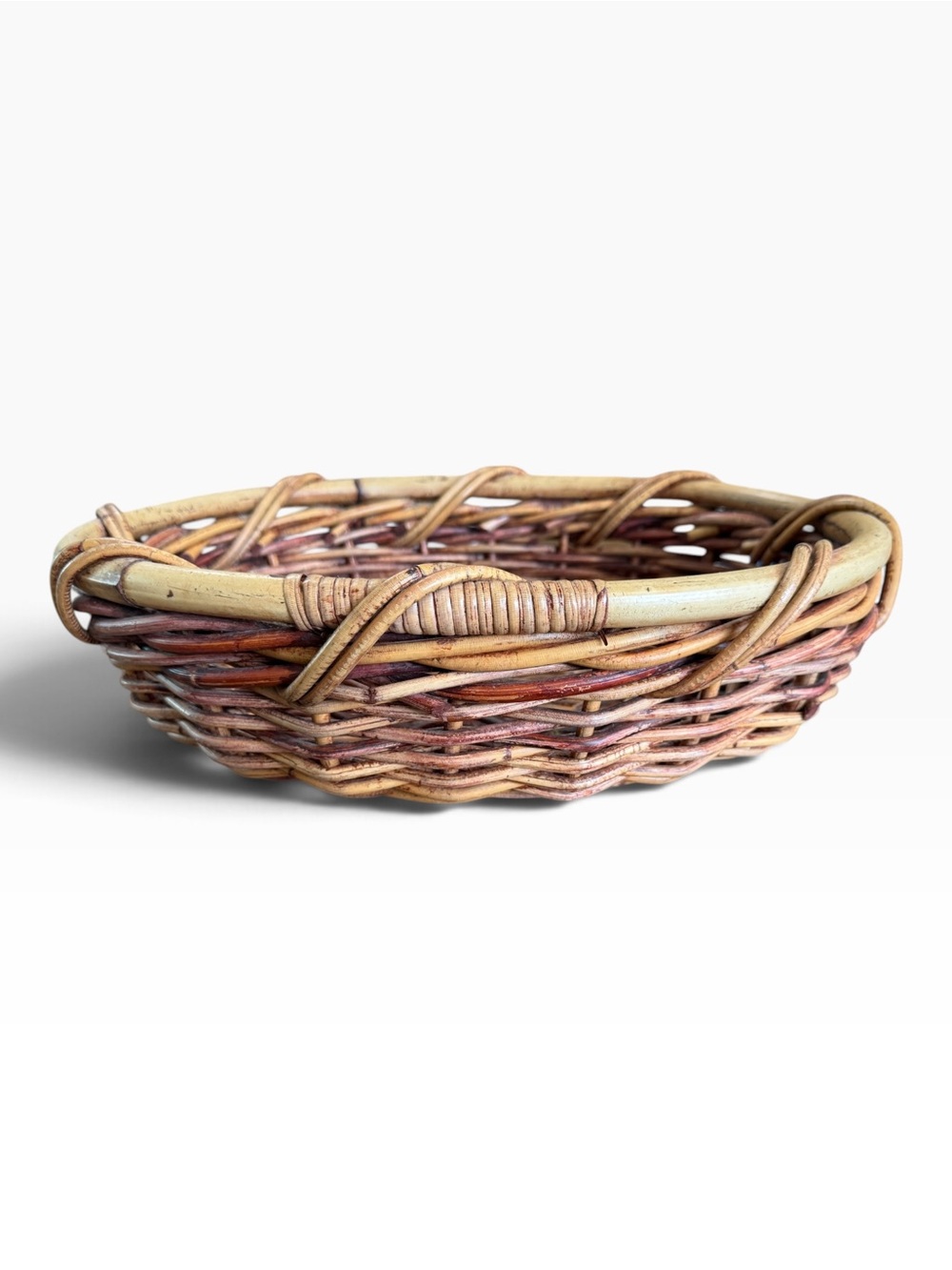 Vintage Woven Rattan Wicker Basket Rustic Boho Farmhouse Decor
